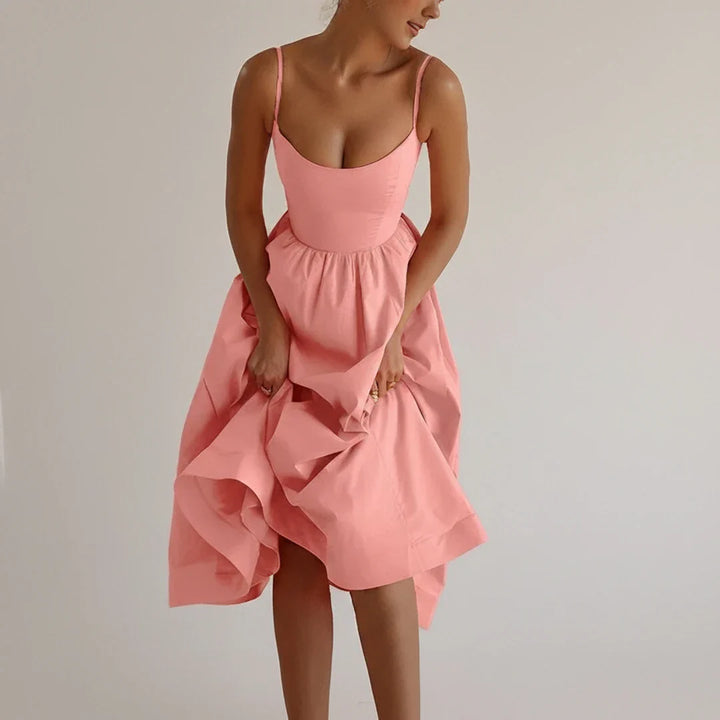 Elegant Women's Spaghetti Strap A-Line Midi Dress