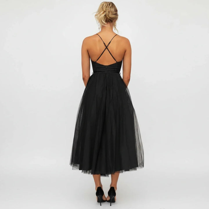 Sophia | Women's Spaghetti Strap A-Line Midi Dress