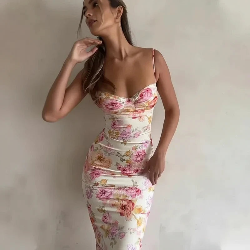 Elegant Women's Spaghetti Strap Bodycon Midi Dress