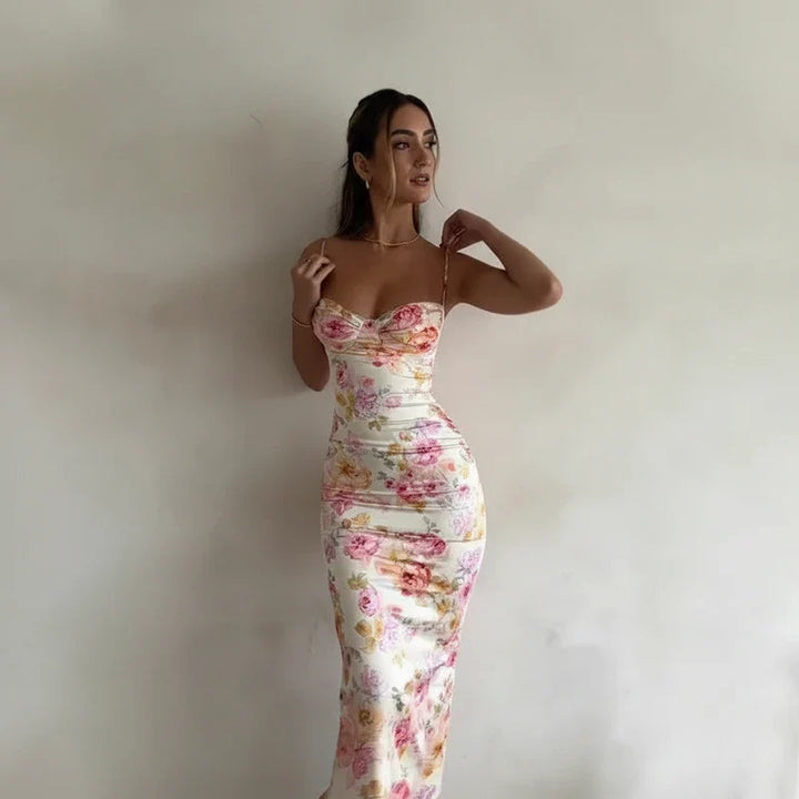 Elegant Women's Spaghetti Strap Bodycon Midi Dress