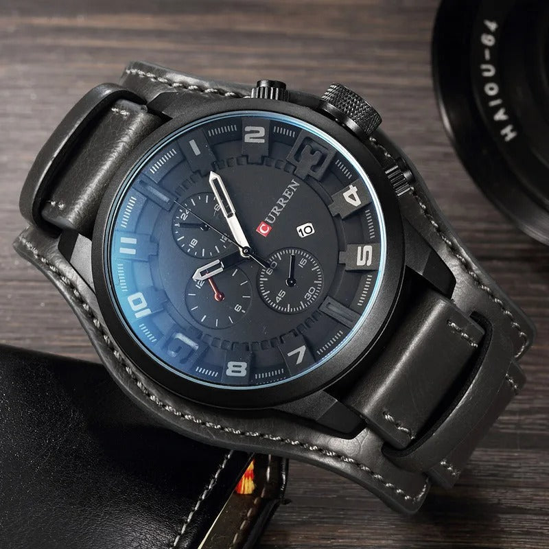 Men's Elegant Chronograph Leather Watch
