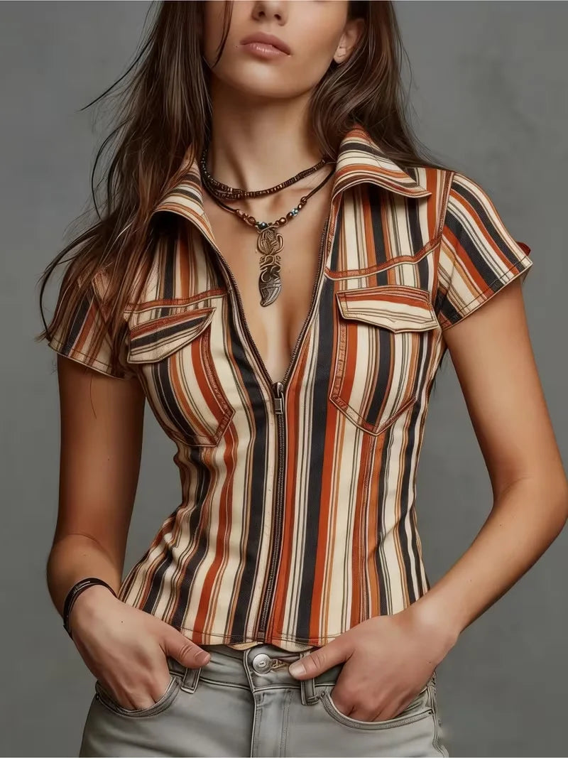 Tahlia | Women's Fitted Stripe Casual Shirt-Omni Prime Goods