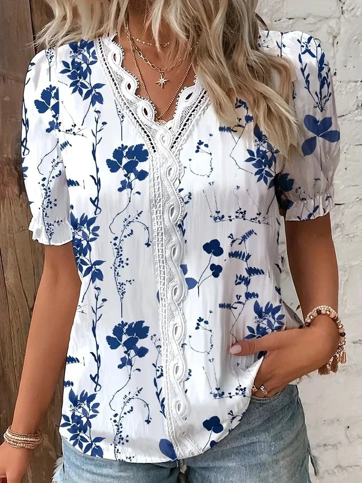 Tracey | Women's Floral V-Neck Blouse-Omni Prime Goods