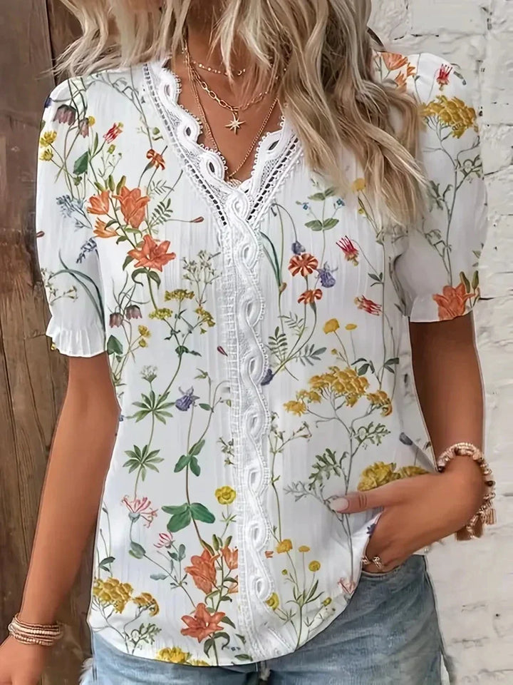 Tracey | Women's Floral V-Neck Blouse-Omni Prime Goods
