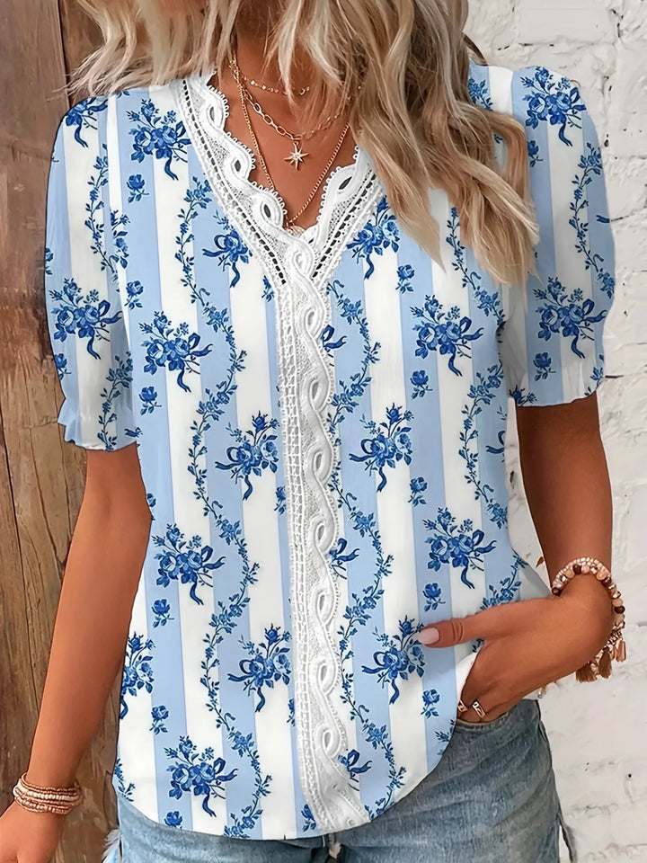 Tracey | Women's Floral V-Neck Blouse-Omni Prime Goods