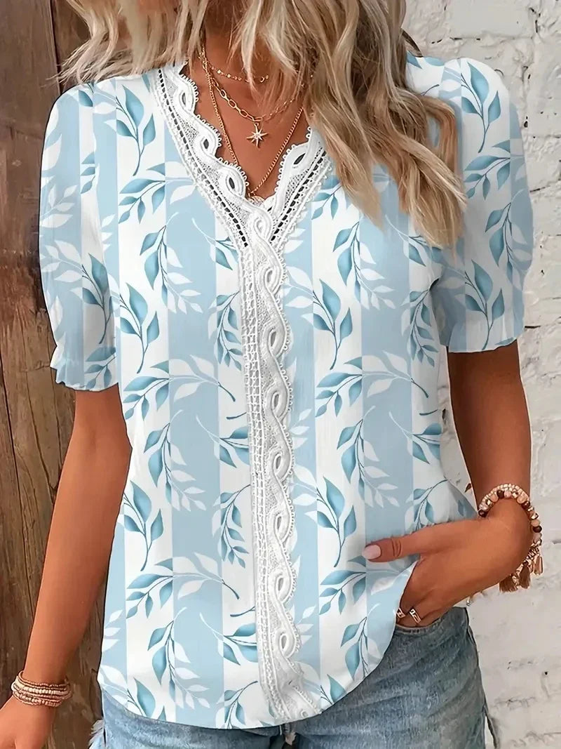 Tracey | Women's Floral V-Neck Blouse-Omni Prime Goods