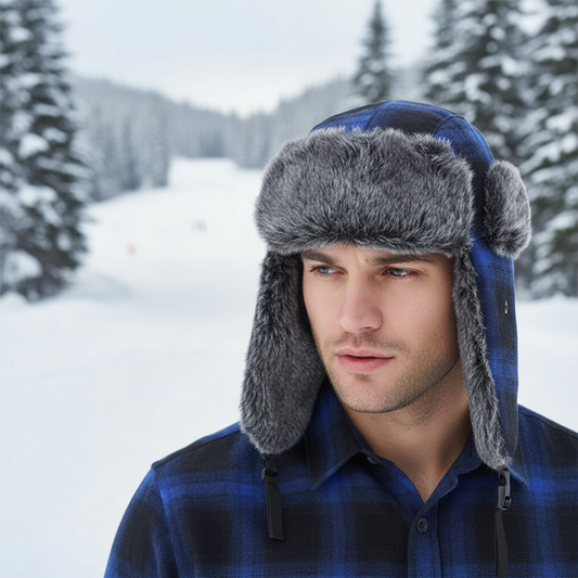 Men's Trapper Hat with Ear Flaps and Faux Fur Lining for Winter