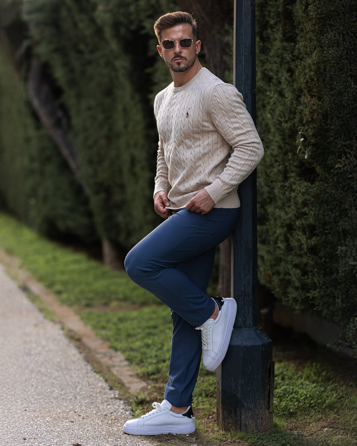 Men's Cable Knit Cotton Pullover Sweater