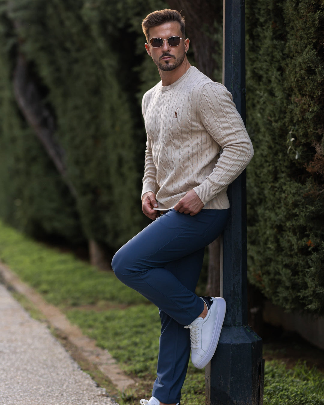 Men's Cable Knit Cotton Pullover Sweater
