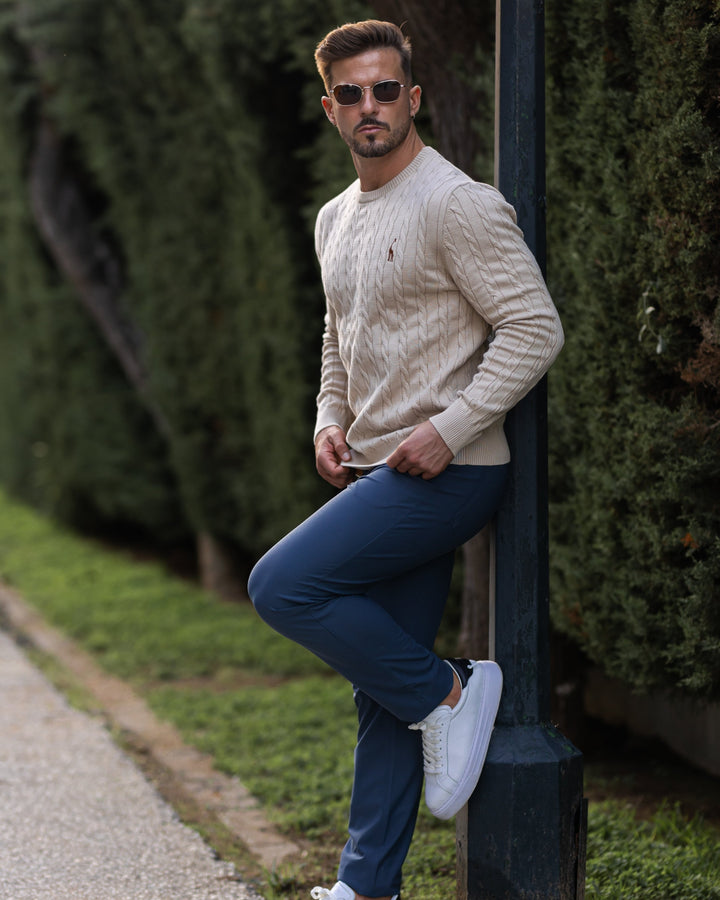 Men's Cable Knit Cotton Pullover Sweater