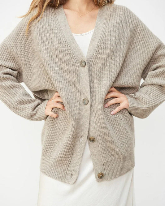 Women's Oversized Ribbed Knit Cardigan with V-Neck Button Front