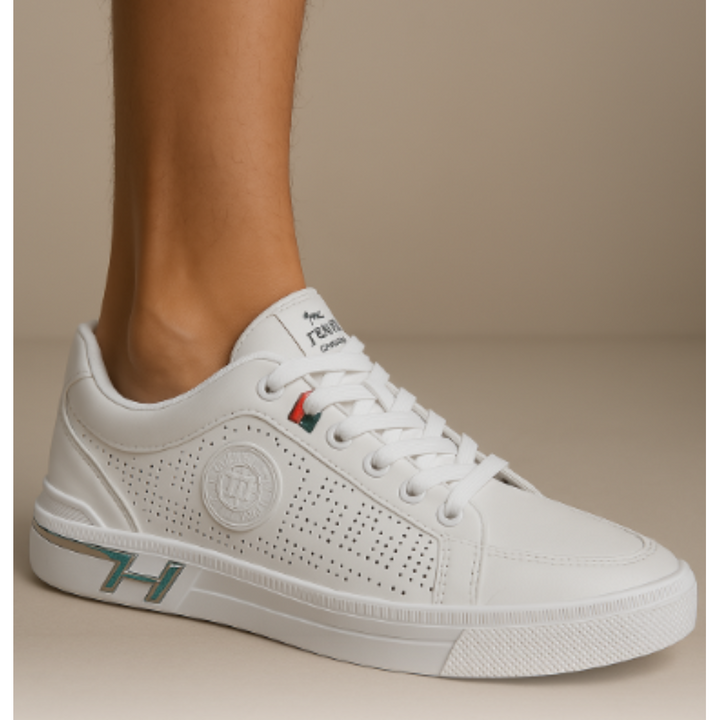 Lachlan | Stylish Men's Sneakers with Lacing and Low Cut | White & Beige