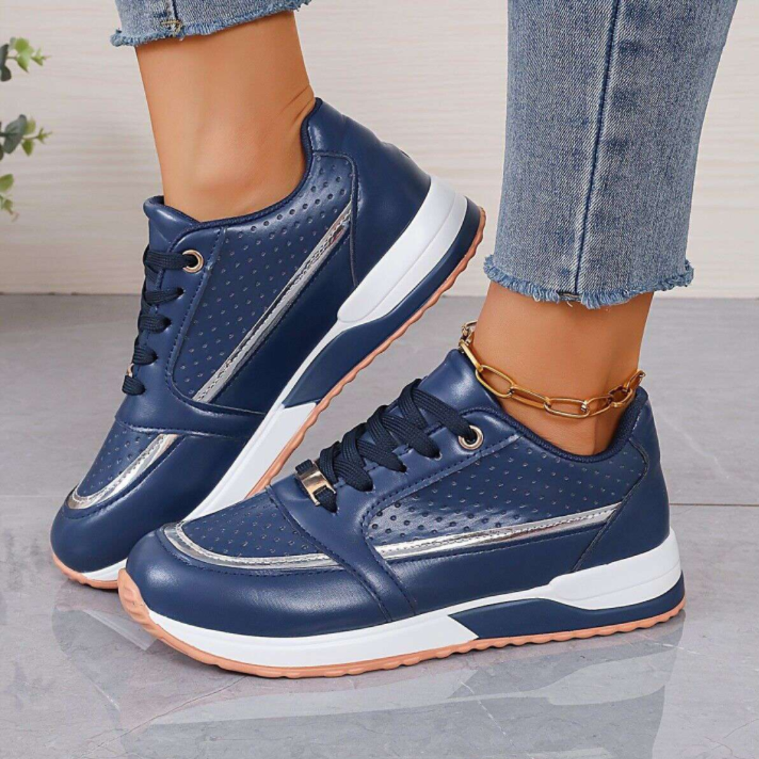 Poppy | Women's Casual Lace-Up Sneakers with Gold Accents | Round Toe