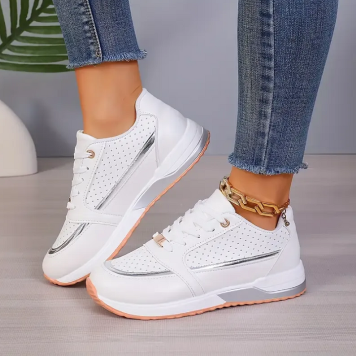 Poppy | Women's Casual Lace-Up Sneakers with Gold Accents | Round Toe