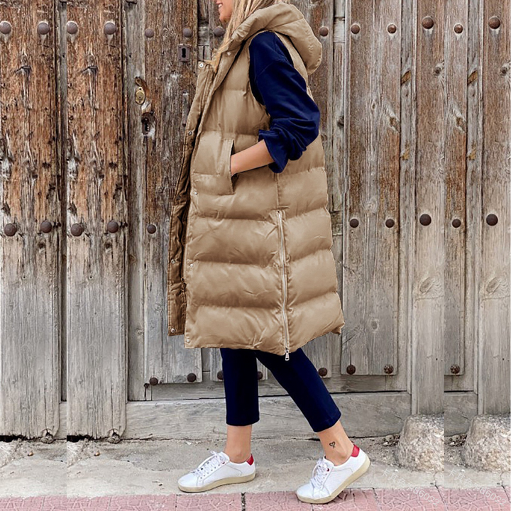Women's Hooded Sleeveless Jacket with Buttons