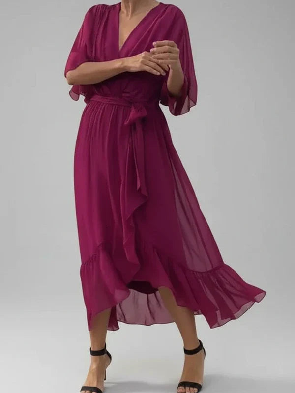 Elegant Women's V-Neck Wrap Midi Dress for Any Occasion