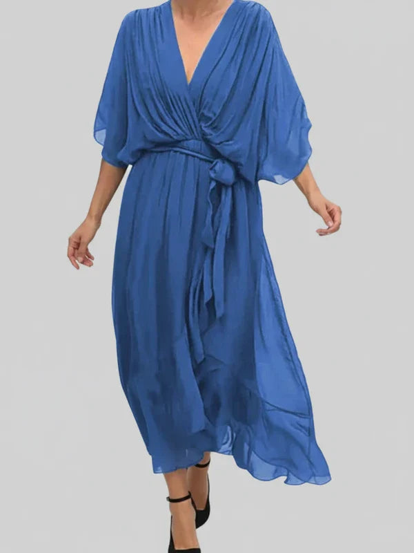 Elegant Women's V-Neck Wrap Midi Dress for Any Occasion