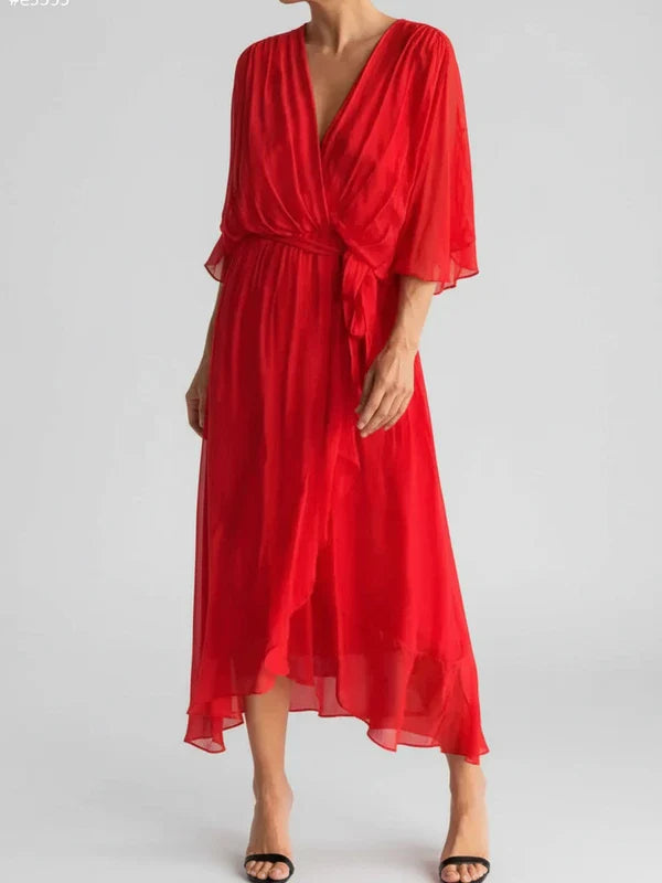 Elegant Women's V-Neck Wrap Midi Dress for Any Occasion