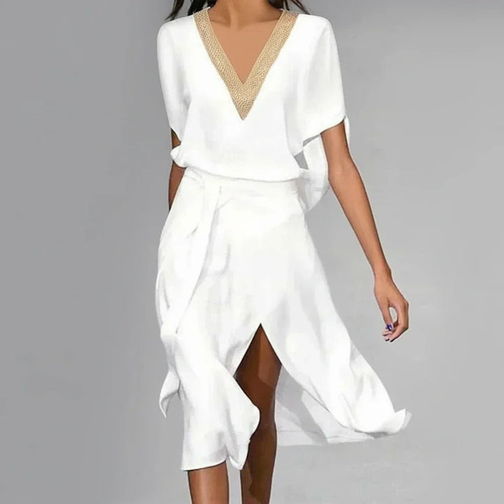 Elegant V-Neck Wrap Midi Dress for Women