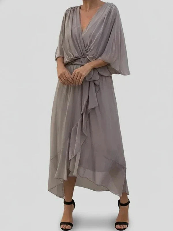 Elegant Women's V-Neck Wrap Midi Dress for Any Occasion