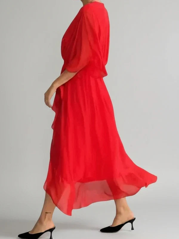 Elegant Women's V-Neck Wrap Midi Dress for Any Occasion