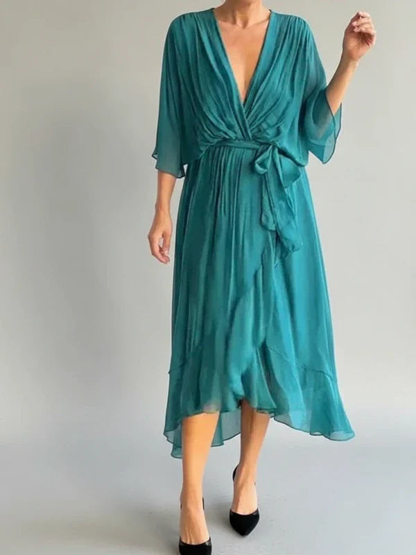 Elegant Women's V-Neck Wrap Midi Dress for Any Occasion