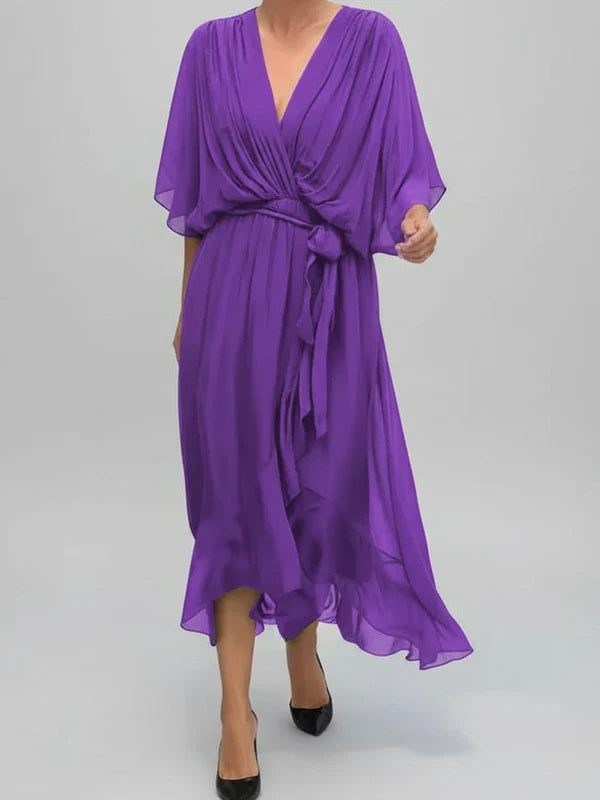 Elegant Women's V-Neck Wrap Midi Dress for Any Occasion