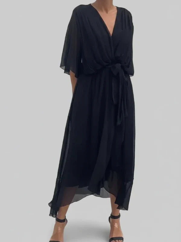 Elegant Women's V-Neck Wrap Midi Dress for Any Occasion