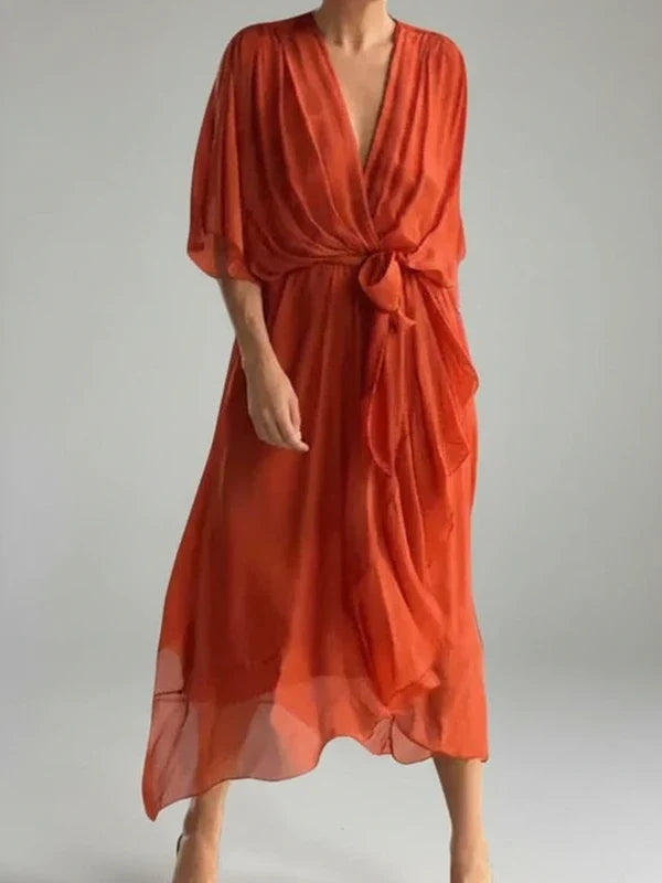 Elegant Women's V-Neck Wrap Midi Dress for Any Occasion