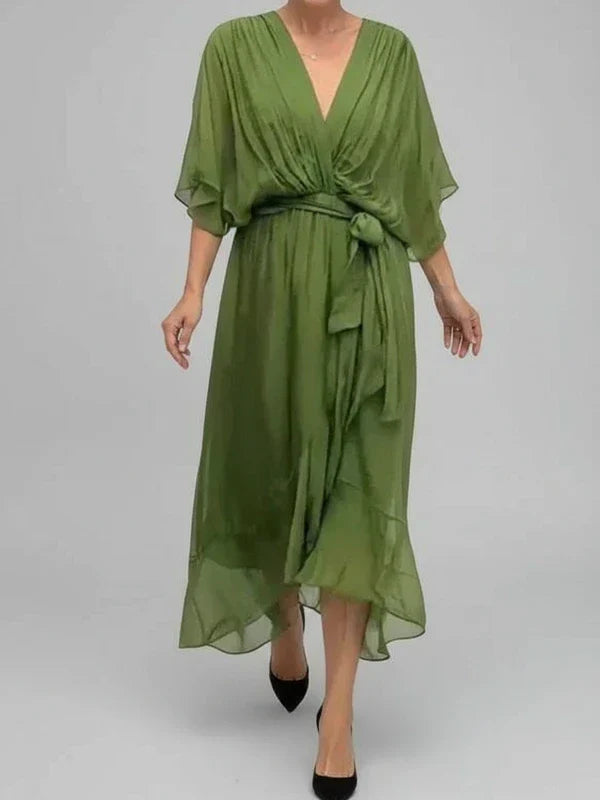 Elegant Women's V-Neck Wrap Midi Dress for Any Occasion
