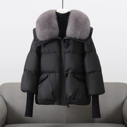 Women's Long Puffer Jacket with Fur Collar and Lightweight Fill