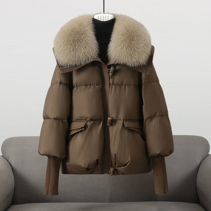 Women's Long Puffer Jacket with Fur Collar and Lightweight Fill