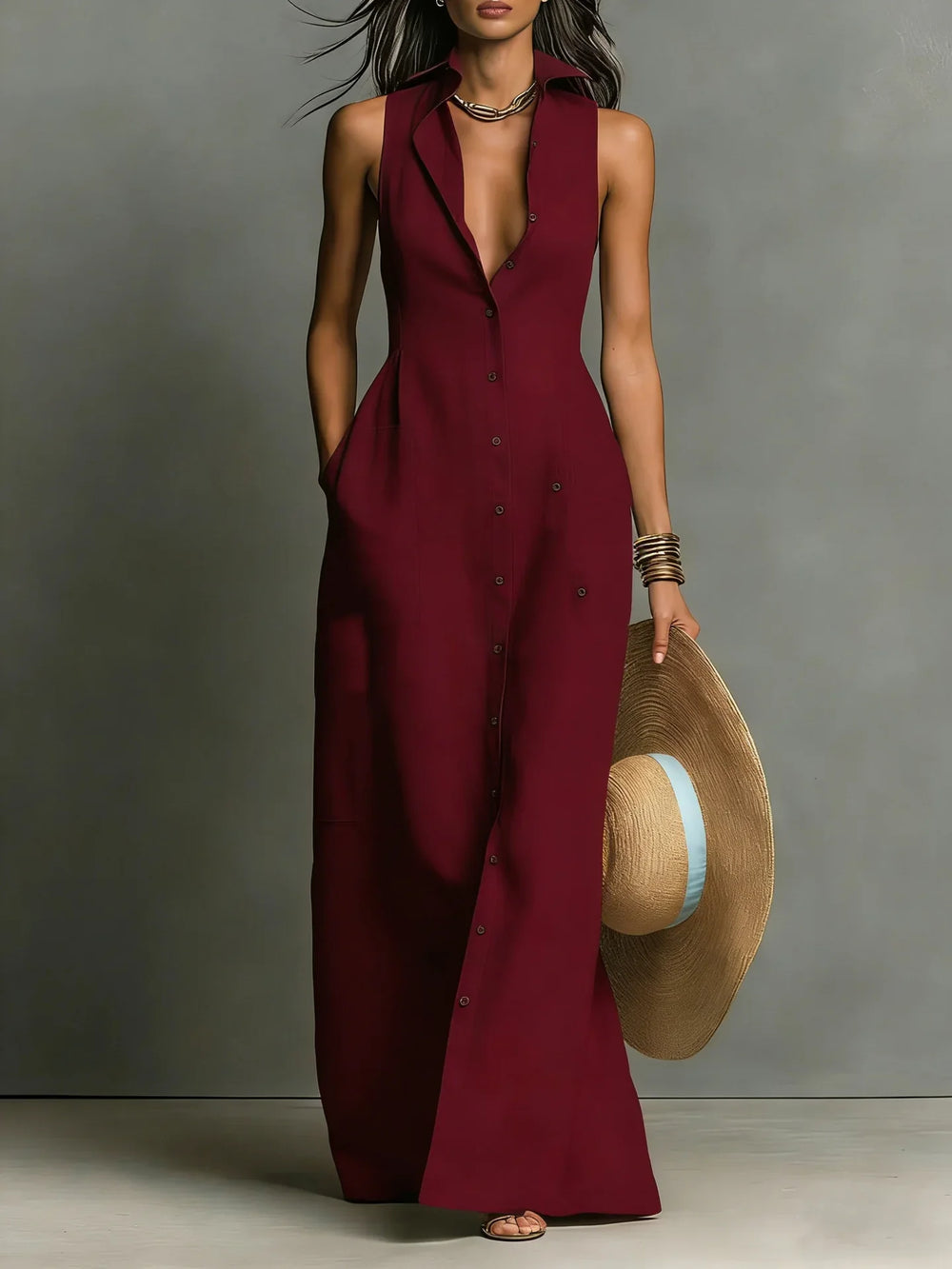 Valeria | Women's Elegant Lapel Shirt Dress-Omni Prime Goods