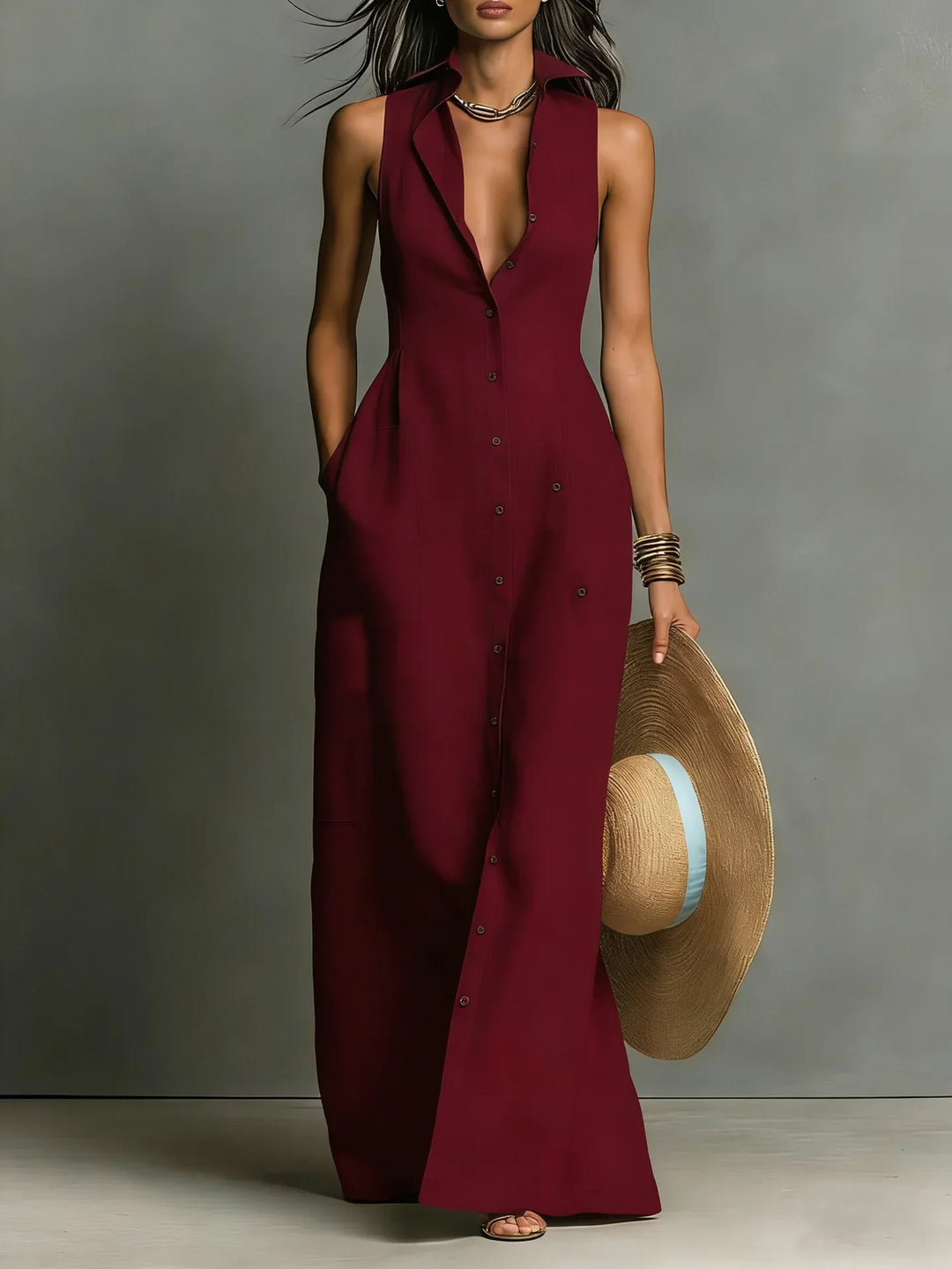 Valeria | Women's Elegant Lapel Shirt Dress-Omni Prime Goods