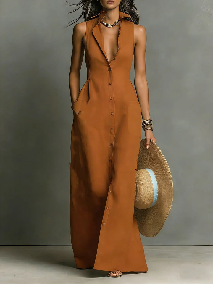 Valeria | Women's Elegant Lapel Shirt Dress-Omni Prime Goods