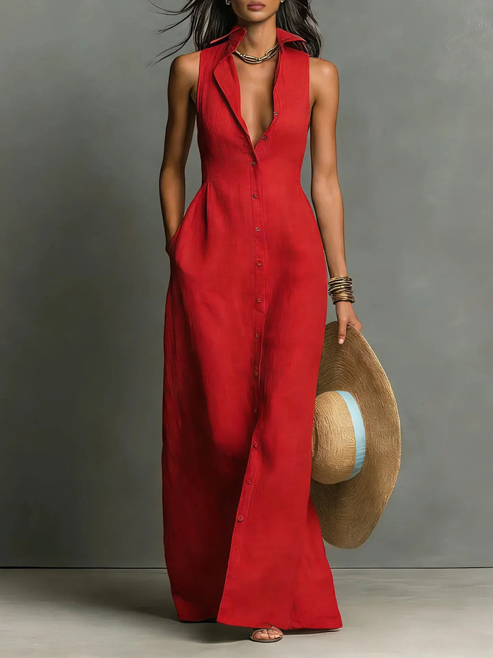 Valeria | Women's Elegant Lapel Shirt Dress-Omni Prime Goods