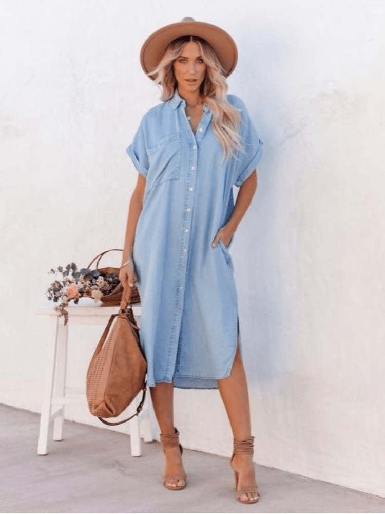 Valerie | Women's Button-Up Midi Dress-Omni Prime Goods