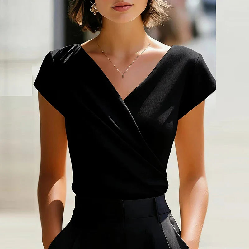 Viviana | Women's Wrap Front V Neck Blouse-Omni Prime Goods
