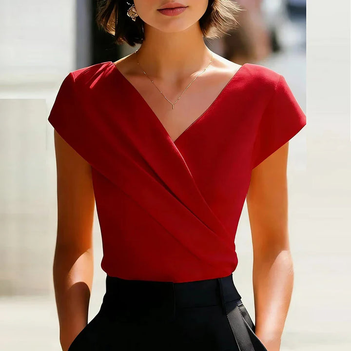 Viviana | Women's Wrap Front V Neck Blouse-Omni Prime Goods