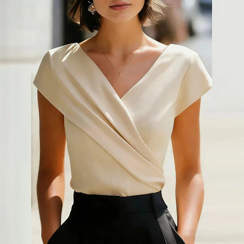 Viviana | Women's Wrap Front V Neck Blouse-Omni Prime Goods
