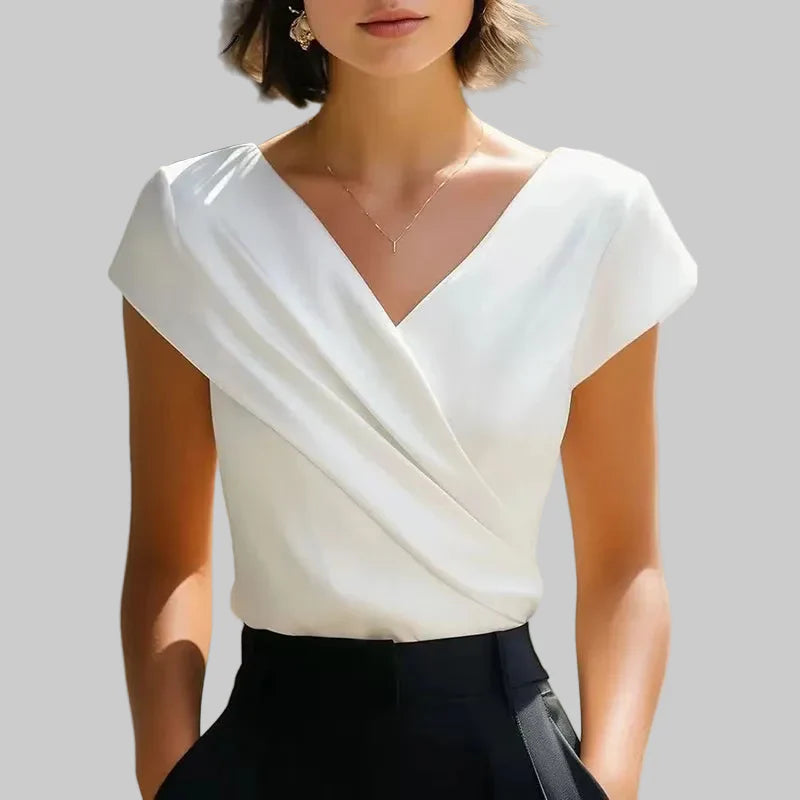 Viviana | Women's Wrap Front V Neck Blouse-Omni Prime Goods