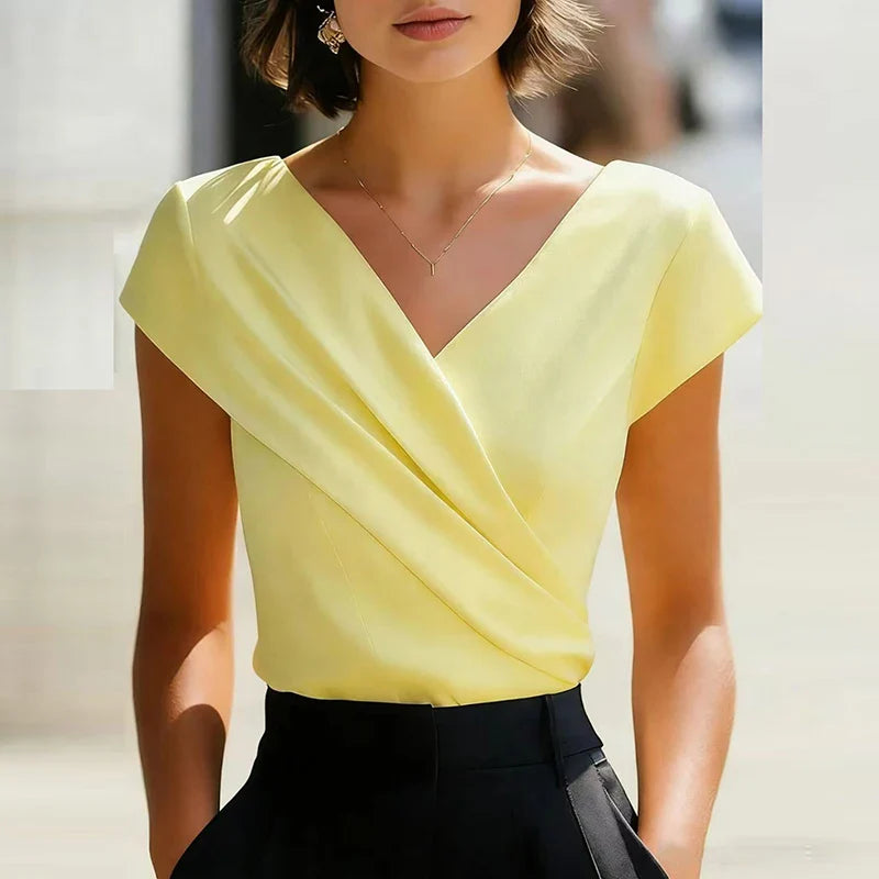 Viviana | Women's Wrap Front V Neck Blouse-Omni Prime Goods