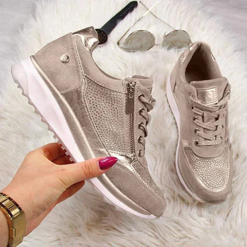 Brianna | Stylish Lace-Up Women's Sneakers with Side Zipper | Wedge Heel