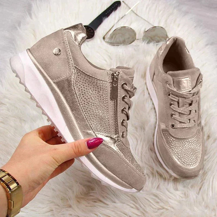 Brianna | Stylish Lace-Up Women's Sneakers with Side Zipper | Wedge Heel