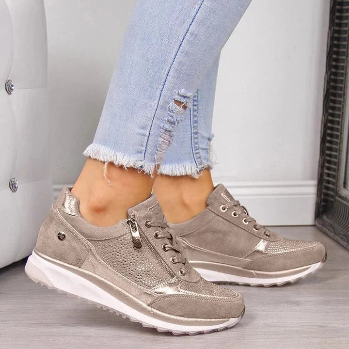 Brianna | Stylish Lace-Up Women's Sneakers with Side Zipper | Wedge Heel