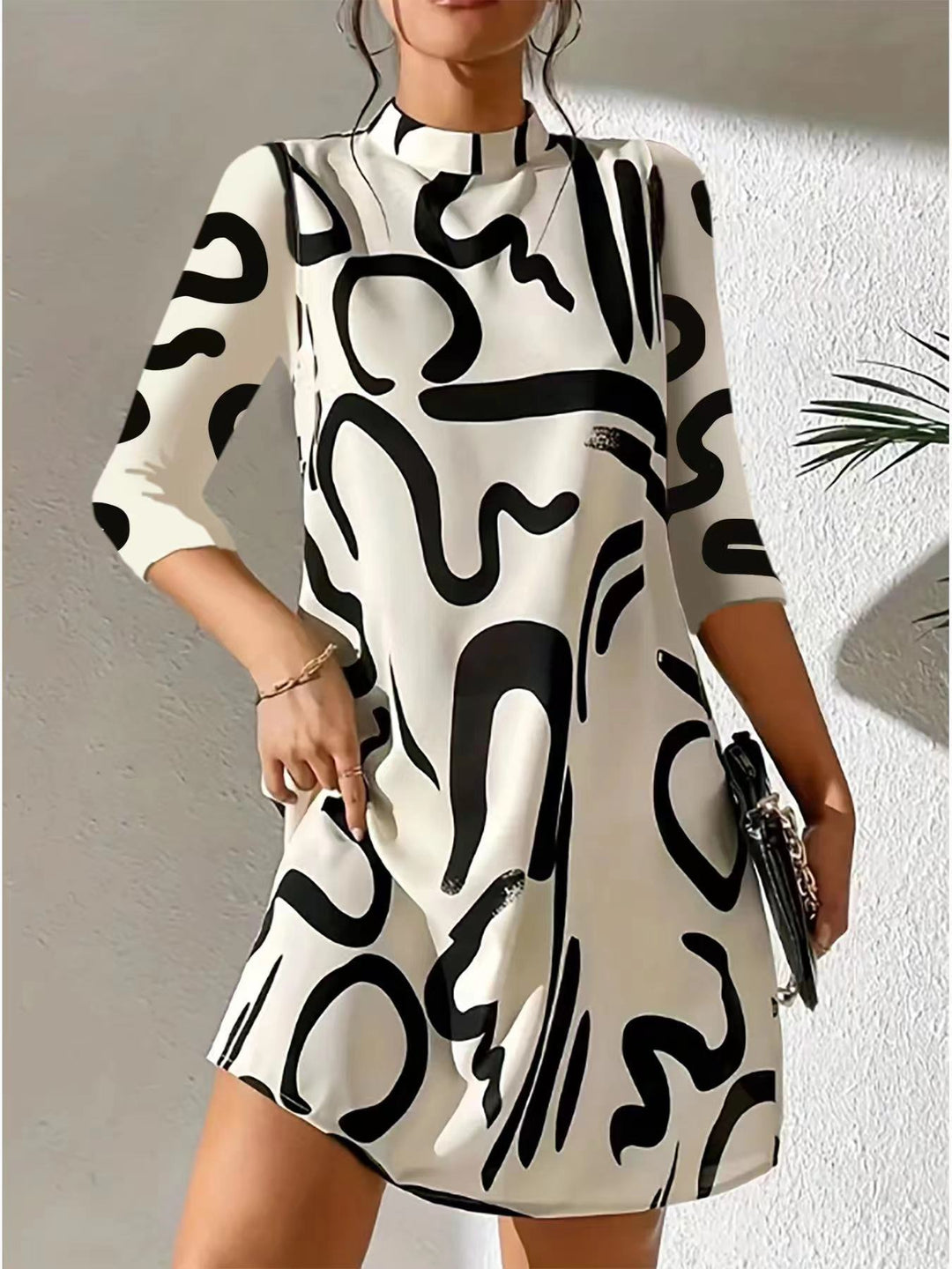 Alanna | Women's Round Neck 3/4 Sleeve Summer Mini Dress
