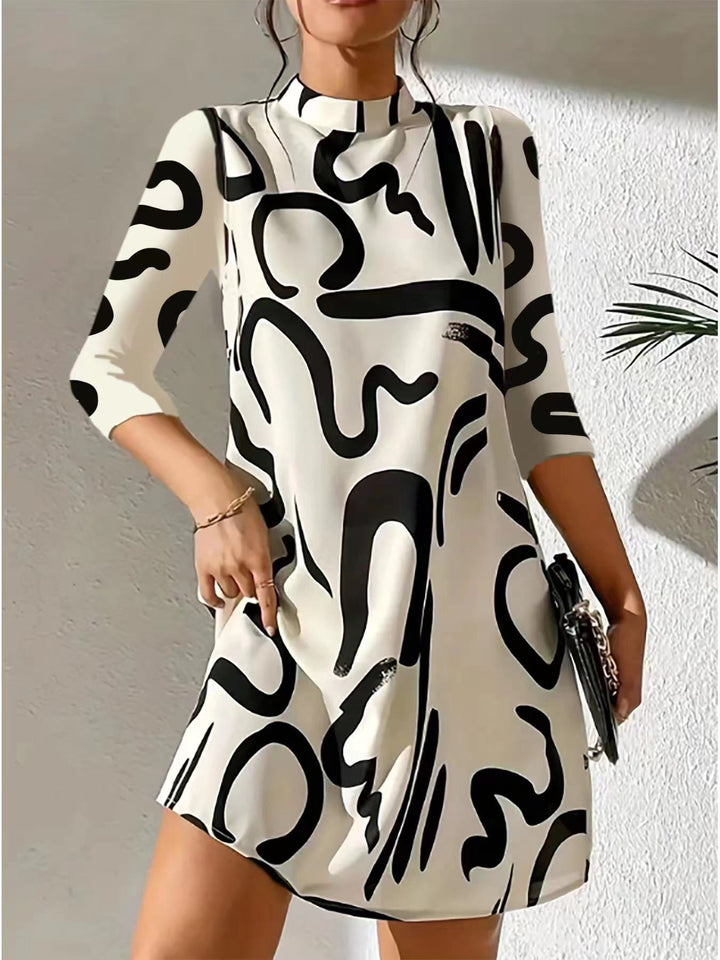 Alanna | Women's Round Neck 3/4 Sleeve Summer Mini Dress