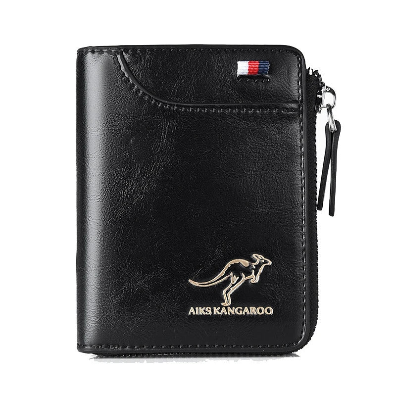 Men's RFID-Blocking Leather Wallet with Zipper Closure