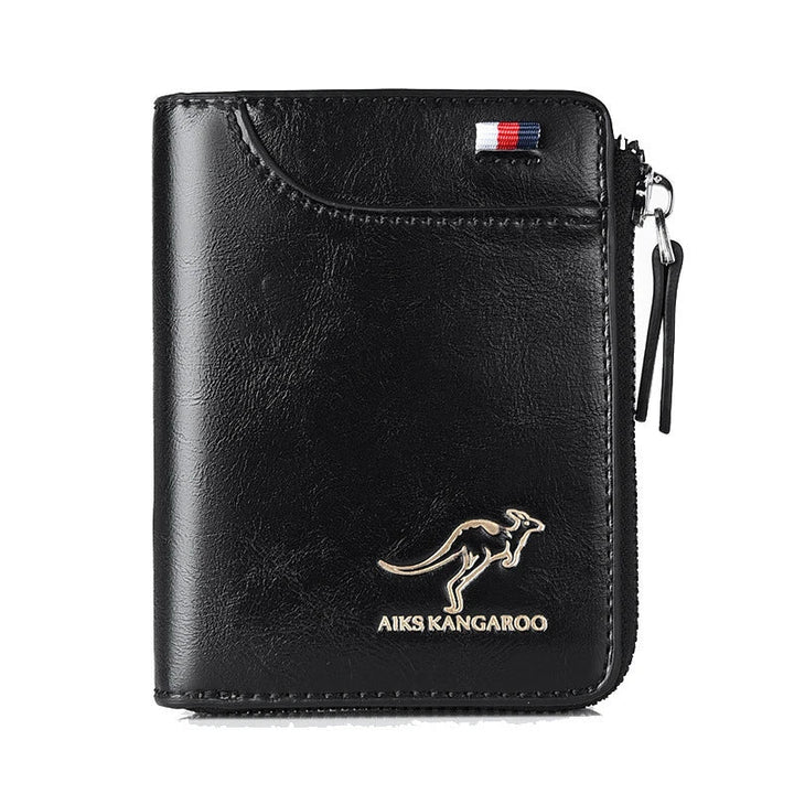 Men's RFID-Blocking Leather Wallet with Zipper Closure