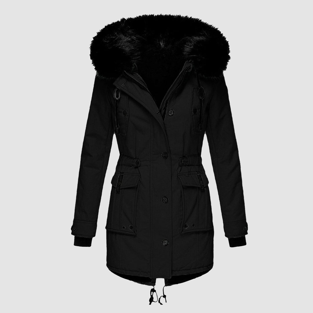 Women's Hooded Parka with Buttons and Pockets